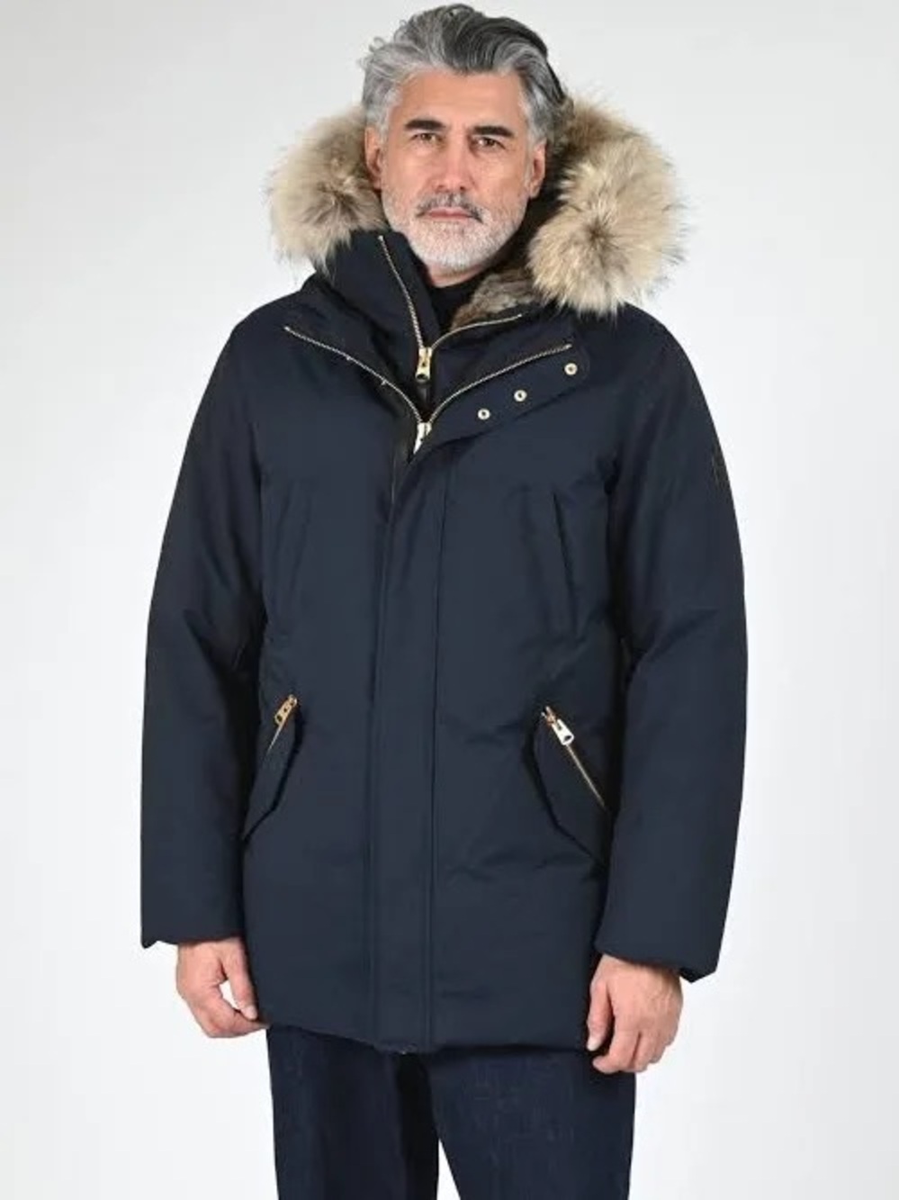 Mackage Navy Blue Parka with Brown Fur-Trim Hood Size 42